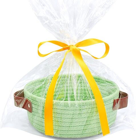 ABenkle Small Storage Basket, Mini Round White Basket, Cute Tiny Cotton Rope Woven Basket, Shelf Basket, Boho Decorative Basket for Nursery, Spa, Empty Gift Basket with Gift Bags and Ribbon in Kuwait