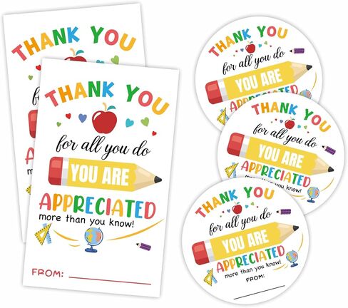 Thank You Teacher Gifts Stickers, 20 Round 20 Rectangular Pencil Thank You Labels, Teacher's Day Back to School Season Favor Name Tags for Snacks, Gift Bags and Gift Wrapping - A05 in Saudi Arabia