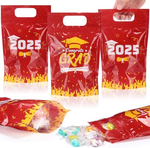 50 PCS التخرج أكياس هدايا فئة واضحة من 2025 أكياس مختومة مع مقابض قابلة للاستيلاء تهانينا حقيبة بلاستيكية خريجة لتخرج الطرف الحزب الوهمية لوازم اللوازم (أسود) in Saudi Arabia