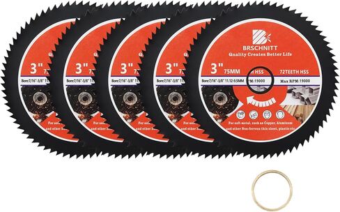 HSS Circular Saw Blade 3inch - BRSCHNITT 3pcs 72T 11.12-9.5mm Arbor Cutting Discs for Wood, Copper, Aluminum, Plastic and Soft Metal in Kuwait