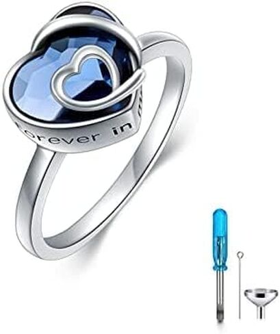POPKIMI Memorial Gifts for Women Cremation Jewelry for Ashes 925 Sterling Silver Ashes Ring for Women Crystal Heart/Sunflower/Paw Print/Angle Wing Urn Ring Memorial Jewelry Birthday Gifts for Women in Saudi Arabia
