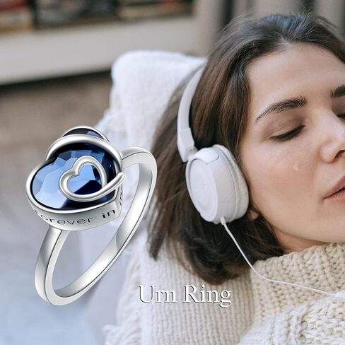 POPKIMI Memorial Gifts for Women Cremation Jewelry for Ashes 925 Sterling Silver Ashes Ring for Women Crystal Heart/Sunflower/Paw Print/Angle Wing Urn Ring Memorial Jewelry Birthday Gifts for Women in Saudi Arabia