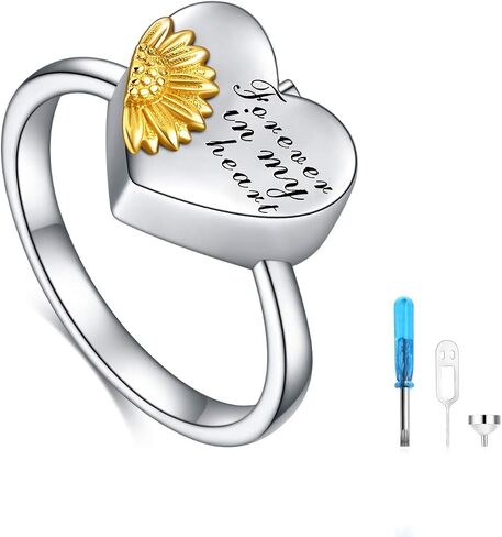POPKIMI Memorial Gifts for Women Cremation Jewelry for Ashes 925 Sterling Silver Ashes Ring for Women Crystal Heart/Sunflower/Paw Print/Angle Wing Urn Ring Memorial Jewelry Birthday Gifts for Women in Saudi Arabia