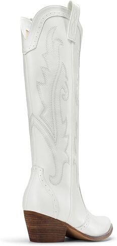 DREAM PAIRS Women's Embroidered Western Pull-On Knee-High Cowboy Boots | Embroidered Pointed Toe Block Chunky Heel Pull-On Cowboy Boots Cowgirl Tall Boots for Women in Kuwait