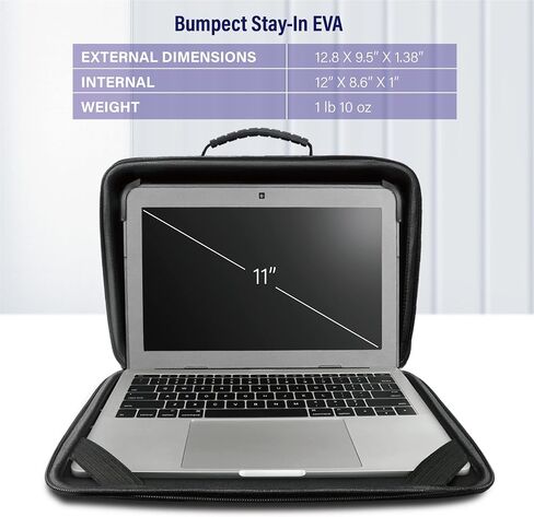 IBENZER EVA Stay-in Protective Case for 11" MacBook Air/Asus/Acer/Samsung/HP/Lenovo Chromebook Laptop, Hardshell Laptop Bag with ShoulderStrap & Handle for K-12 Students, Work, Black, EVA-LS-BK in Kuwait