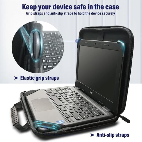 IBENZER EVA Stay-in Protective Case for 11" MacBook Air/Asus/Acer/Samsung/HP/Lenovo Chromebook Laptop, Hardshell Laptop Bag with ShoulderStrap & Handle for K-12 Students, Work, Black, EVA-LS-BK in Kuwait