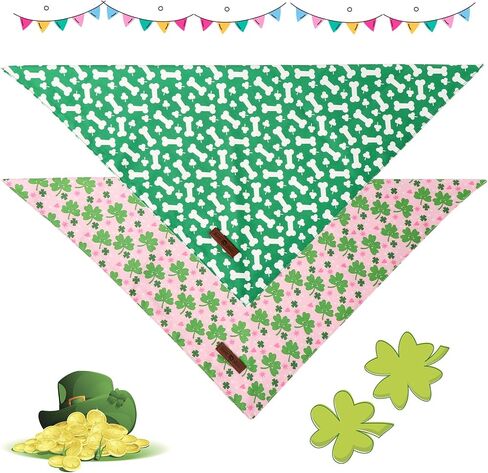 Lionet Paws Easter 2pcs Dog Bandanas, Pink Rabbit Dog Scarf Bib Premium Fabric,Cute Rabbit Claw Flower Bandanas for Small Medium Dogs Pets in Saudi Arabia
