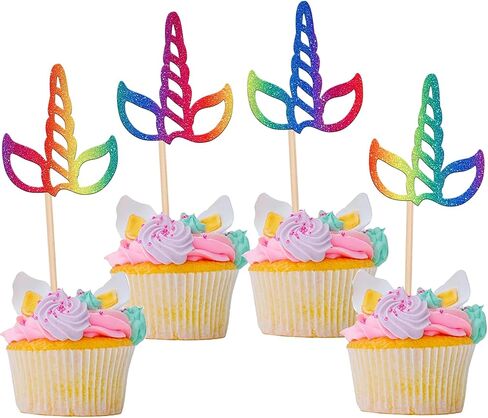 Rsstarxi 10 Pack Unicorn Rainbow Cupcake Toppers Unicorn Rainbow Horse Cake Decorations Unicorn Cupcake Picks for Rainbow Unicorn Baby Shower Birthday Party Decorations, Design 4 in Kuwait