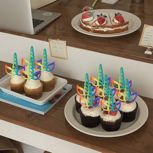 Rsstarxi 10 Pack Unicorn Rainbow Cupcake Toppers Unicorn Rainbow Horse Cake Decorations Unicorn Cupcake Picks for Rainbow Unicorn Baby Shower Birthday Party Decorations, Design 4 in Kuwait