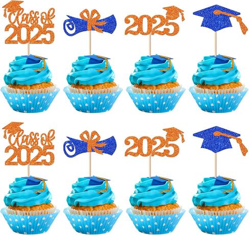 RSSTARXI 36 Pack 2025Graduation Cupcake Toppers Glitter Class of 2025 Cap Cap Diploma Cupcake for 2025 Tervement theme Party Cake Decorations in Saudi Arabia