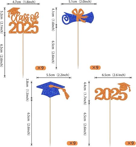 RSSTARXI 36 Pack 2025Graduation Cupcake Toppers Glitter Class of 2025 Cap Cap Diploma Cupcake for 2025 Tervement theme Party Cake Decorations in Saudi Arabia