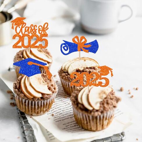RSSTARXI 36 Pack 2025Graduation Cupcake Toppers Glitter Class of 2025 Cap Cap Diploma Cupcake for 2025 Tervement theme Party Cake Decorations in Saudi Arabia