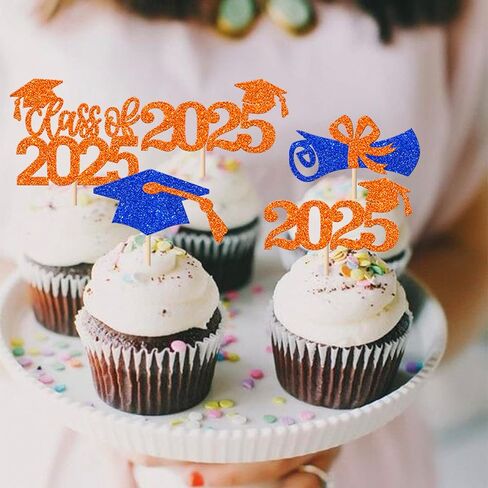 RSSTARXI 36 Pack 2025Graduation Cupcake Toppers Glitter Class of 2025 Cap Cap Diploma Cupcake for 2025 Tervement theme Party Cake Decorations in Saudi Arabia