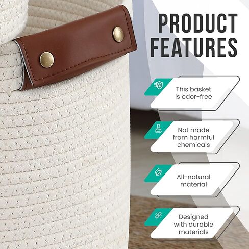 3 Pack Cotton Rope Storage Basket Woven Shelf Storage Bin with Faux Leather Handles, Decorative Closet Shelf Woven Basket for Storage Organizers, 15 x 10 x 9, Multi-Brown in Kuwait