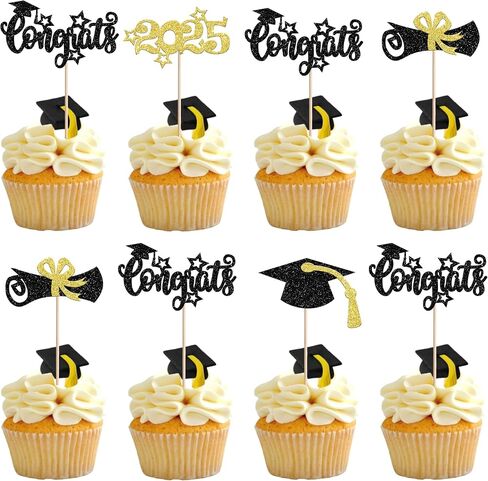 RSSTARXI 36 Pack 2025Graduation Cupcake Toppers Glitter Class of 2025 Cap Cap Diploma Cupcake for 2025 Tervement theme Party Cake Decorations in Kuwait