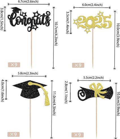 RSSTARXI 36 Pack 2025Graduation Cupcake Toppers Glitter Class of 2025 Cap Cap Diploma Cupcake for 2025 Tervement theme Party Cake Decorations in Kuwait