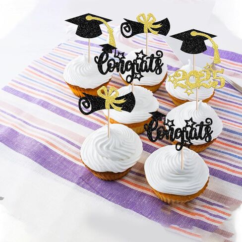 RSSTARXI 36 Pack 2025Graduation Cupcake Toppers Glitter Class of 2025 Cap Cap Diploma Cupcake for 2025 Tervement theme Party Cake Decorations in Kuwait