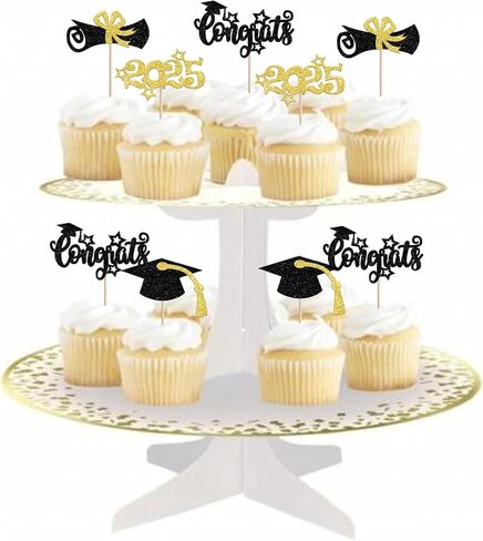 RSSTARXI 36 Pack 2025Graduation Cupcake Toppers Glitter Class of 2025 Cap Cap Diploma Cupcake for 2025 Tervement theme Party Cake Decorations in Kuwait