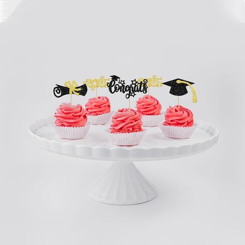 RSSTARXI 36 Pack 2025Graduation Cupcake Toppers Glitter Class of 2025 Cap Cap Diploma Cupcake for 2025 Tervement theme Party Cake Decorations in Kuwait