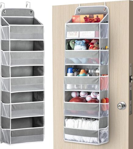 Over The Door Organizer Storage 5-Shelf Hanging Closet Organizer, Door Organizer Hanging Bathroom, Breathable 5 Large Capacity+10 Side Pockets, Xmas Gift for Her, Kitchen Home Living Room Door, Grey in Saudi Arabia