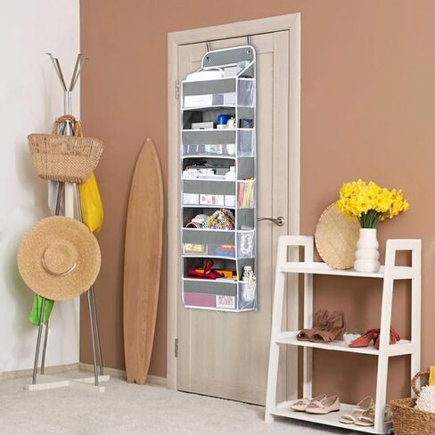 Over The Door Organizer Storage 5-Shelf Hanging Closet Organizer, Door Organizer Hanging Bathroom, Breathable 5 Large Capacity+10 Side Pockets, Xmas Gift for Her, Kitchen Home Living Room Door, Grey in Saudi Arabia