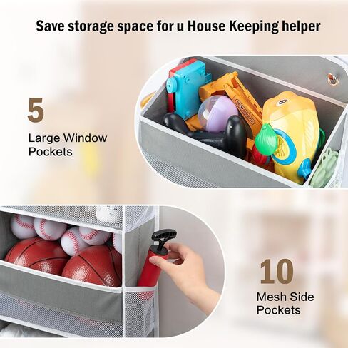 Over The Door Organizer Storage 5-Shelf Hanging Closet Organizer, Door Organizer Hanging Bathroom, Breathable 5 Large Capacity+10 Side Pockets, Xmas Gift for Her, Kitchen Home Living Room Door, Grey in Saudi Arabia
