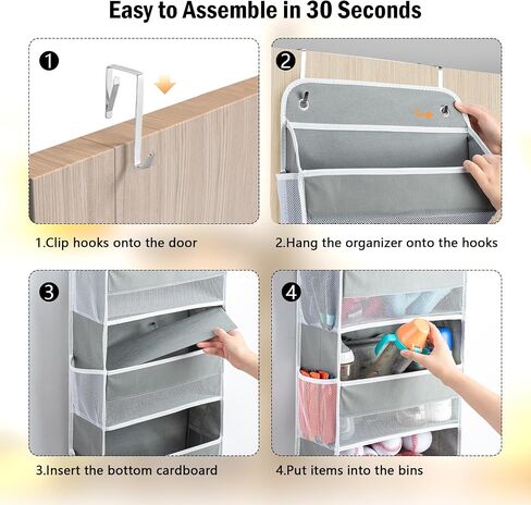 Over The Door Organizer Storage 5-Shelf Hanging Closet Organizer, Door Organizer Hanging Bathroom, Breathable 5 Large Capacity+10 Side Pockets, Xmas Gift for Her, Kitchen Home Living Room Door, Grey in Saudi Arabia