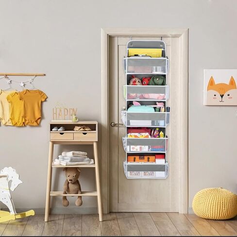 Over The Door Organizer Storage 5-Shelf Hanging Closet Organizer, Door Organizer Hanging Bathroom, Breathable 5 Large Capacity+10 Side Pockets, Xmas Gift for Her, Kitchen Home Living Room Door, Grey in Saudi Arabia