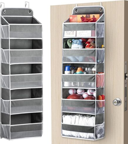 Over The Door Organizer Storage 5-Shelf Hanging Closet Organizer, Door Organizer Hanging Bathroom, Breathable 5 Large Capacity+10 Side Pockets, Xmas Gift for Her, Kitchen Home Living Room Door, Grey in Kuwait