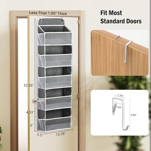 Over The Door Organizer Storage 5-Shelf Hanging Closet Organizer, Door Organizer Hanging Bathroom, Breathable 5 Large Capacity+10 Side Pockets, Xmas Gift for Her, Kitchen Home Living Room Door, Grey in Kuwait