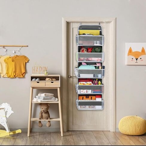 Over The Door Organizer Storage 5-Shelf Hanging Closet Organizer, Door Organizer Hanging Bathroom, Breathable 5 Large Capacity+10 Side Pockets, Xmas Gift for Her, Kitchen Home Living Room Door, Grey in Kuwait
