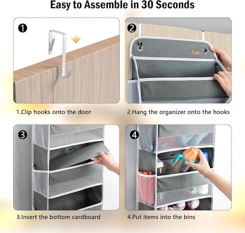 Over The Door Organizer Storage 5-Shelf Hanging Closet Organizer, Door Organizer Hanging Bathroom, Breathable 5 Large Capacity+10 Side Pockets, Xmas Gift for Her, Kitchen Home Living Room Door, Grey in Kuwait