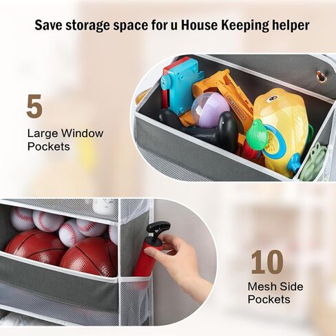 Over The Door Organizer Storage 5-Shelf Hanging Closet Organizer, Door Organizer Hanging Bathroom, Breathable 5 Large Capacity+10 Side Pockets, Xmas Gift for Her, Kitchen Home Living Room Door, Grey in Kuwait