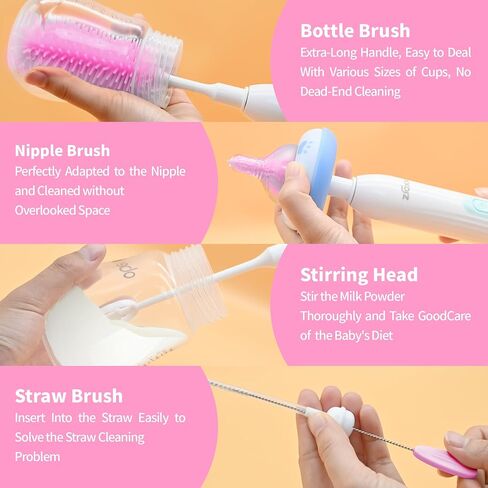 Electric Bottle Brush Cleaner New Upgrade, Portable Electric Baby Bottle Brush Cleaner for Travel, Travel Bottle Cleaner Kit with Nipple & Straw Brush, Perfect Mom Essentials After Birth Gift, Green in Saudi Arabia