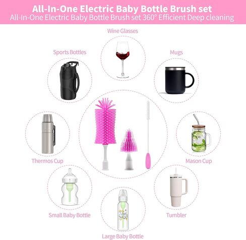 Electric Bottle Brush Cleaner New Upgrade, Portable Electric Baby Bottle Brush Cleaner for Travel, Travel Bottle Cleaner Kit with Nipple & Straw Brush, Perfect Mom Essentials After Birth Gift, Green in Saudi Arabia
