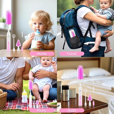 Electric Bottle Brush Cleaner New Upgrade, Portable Electric Baby Bottle Brush Cleaner for Travel, Travel Bottle Cleaner Kit with Nipple & Straw Brush, Perfect Mom Essentials After Birth Gift, Green in Saudi Arabia