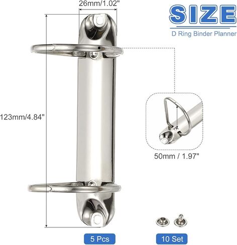 PATIKIL B7 2 Hole Ring Binder Mechanisms, 5 Set 1.97" D Ring Replacement Binder Planner Loose Leaf Binding Spines for Organizers DIY Fill Paper Storage Folder Accessories, 26mm Silver Tone in Saudi Arabia