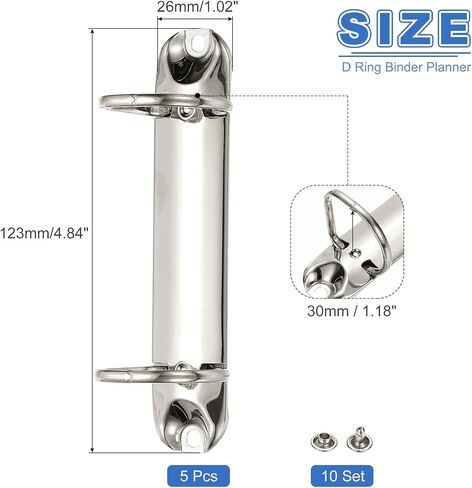 PATIKIL B7 2 Hole Ring Binder Mechanisms, 5 Set 1.97" D Ring Replacement Binder Planner Loose Leaf Binding Spines for Organizers DIY Fill Paper Storage Folder Accessories, 26mm Silver Tone in Saudi Arabia