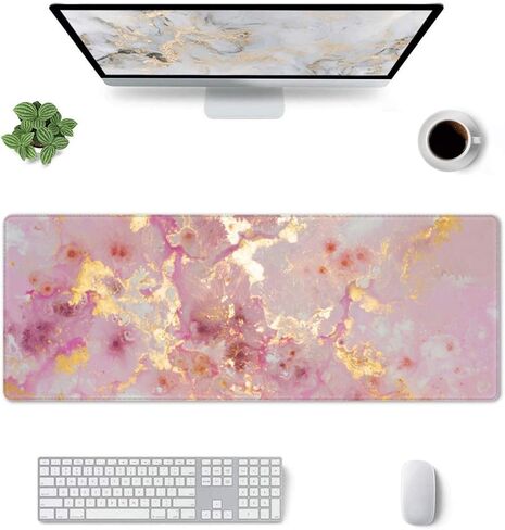 Extended Large Mouse Pads for Desk, Gaming Mousepad with Funny Marble for Women Office Gifts, XL Big Nonslip Computer Mats Deskmat for Keyboard and Laptop, (Pink, 31.5 * 11.8 in) in Saudi Arabia