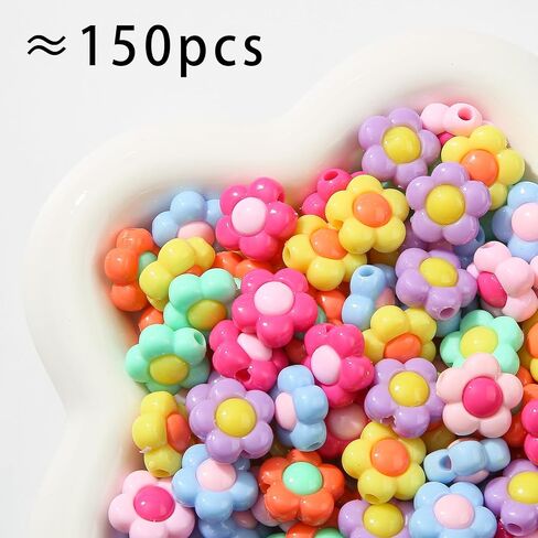 150pcs Acrylic Beads Colorful Flower Beads Rainbow Sun Flower Beads for Jewelry Making Handmade DIY Bracelet, Charms Keychain Craft Supplies (Rainbow Color) in Saudi Arabia