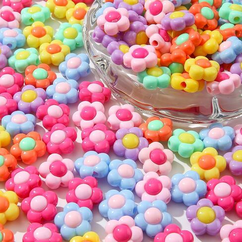 150pcs Acrylic Beads Colorful Flower Beads Rainbow Sun Flower Beads for Jewelry Making Handmade DIY Bracelet, Charms Keychain Craft Supplies (Rainbow Color) in Saudi Arabia