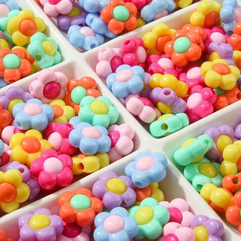 150pcs Acrylic Beads Colorful Flower Beads Rainbow Sun Flower Beads for Jewelry Making Handmade DIY Bracelet, Charms Keychain Craft Supplies (Rainbow Color) in Saudi Arabia