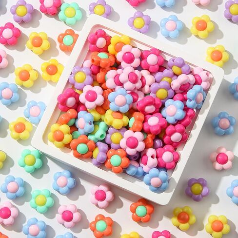 150pcs Acrylic Beads Colorful Flower Beads Rainbow Sun Flower Beads for Jewelry Making Handmade DIY Bracelet, Charms Keychain Craft Supplies (Rainbow Color) in Saudi Arabia