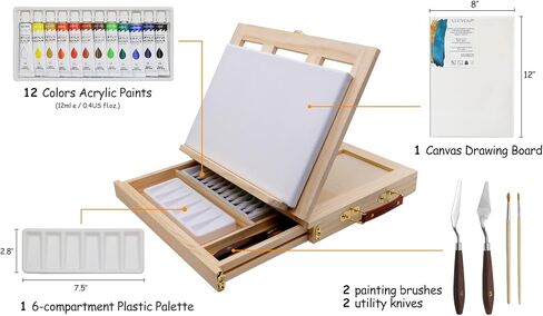 LUCYCAZ Art Easel for Painting, Tabletop Painting Easel for Kids, Beechwood Portable Easel Stand for Artists, Adjustable Angle Drawing and Sketching Board in Kuwait