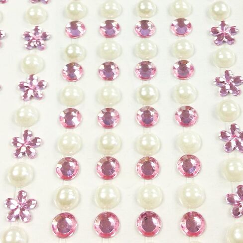 Wrapables 164 Pieces Crystal Flower and Pearl Stickers Adhesive Rhinestones, Pink in Saudi Arabia
