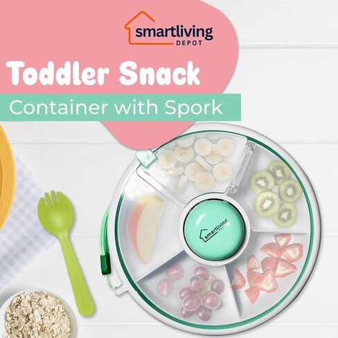 Toddler Snack Container Bundle with Spork Included - 5 Compartment Snack Spinner with Lid, Snack Tray for Kids, Baby Snackle Box, Travel Snack Organizer (Pink) in Saudi Arabia