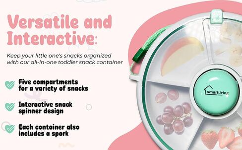 Toddler Snack Container Bundle with Spork Included - 5 Compartment Snack Spinner with Lid, Snack Tray for Kids, Baby Snackle Box, Travel Snack Organizer (Pink) in Saudi Arabia