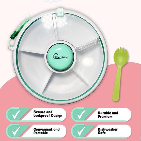 Toddler Snack Container Bundle with Spork Included - 5 Compartment Snack Spinner with Lid, Snack Tray for Kids, Baby Snackle Box, Travel Snack Organizer (Pink) in Saudi Arabia