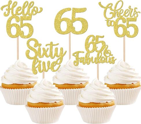 30PCS Happy 65th Birthday Cupcake Toppers Glitter Hello 65 Fabulous Sixty Five Cheers to 65 Years Old Birthday Cupcake Picks for Happy 65th Birthday Anniversary Party Cake Decorations Supplies Gold in Saudi Arabia