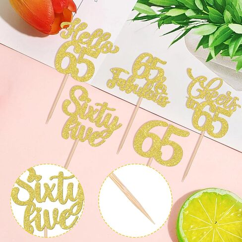 30PCS Happy 65th Birthday Cupcake Toppers Glitter Hello 65 Fabulous Sixty Five Cheers to 65 Years Old Birthday Cupcake Picks for Happy 65th Birthday Anniversary Party Cake Decorations Supplies Gold in Saudi Arabia